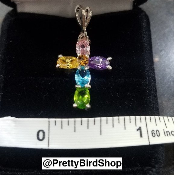 Last one! Crystal CROSS sterling silver multicolored Pendant NEW - Picture 7 of 12